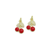 Clear CZ Red Enamel Gold Cherry Charm Pendant,Sku#LK1221