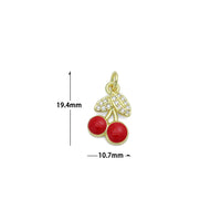 Clear CZ Red Enamel Gold Cherry Charm Pendant,Sku#LK1221