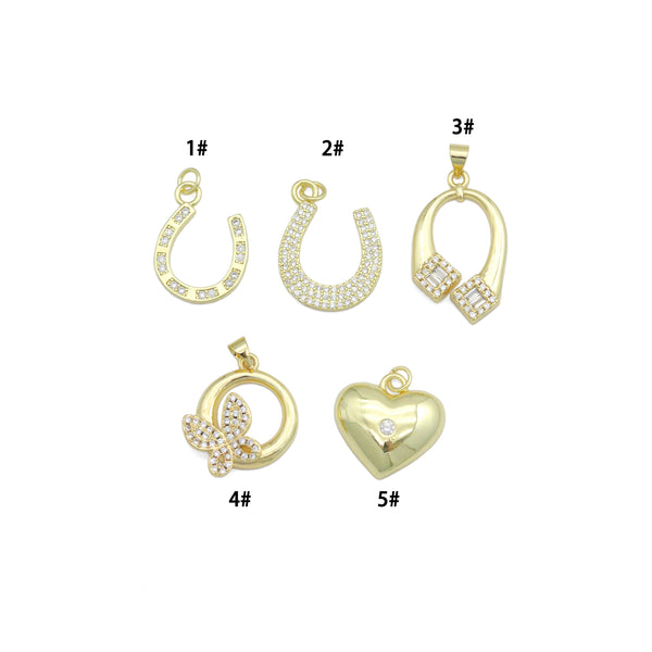 Clear CZ Gold Horseshoe Heart Butterfly Charm Pendant,Sku#LX880