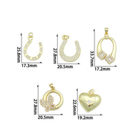 Clear CZ Gold Horseshoe Heart Butterfly Charm Pendant,Sku#LX880