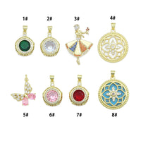 Colorful CZ Dance Girl Round Flower Butterfly Charm Pendant,Sku#LK1256