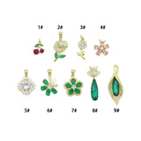 CZ Cherry Flower Crown clover Charm Pendant,Sku#LK1258