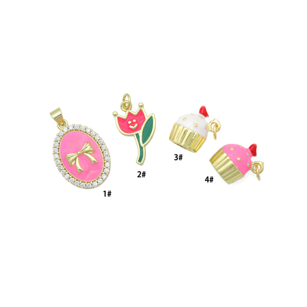 Colorful Enamel Bow tulip Flower Cup Cake charm, Sku#LK1262