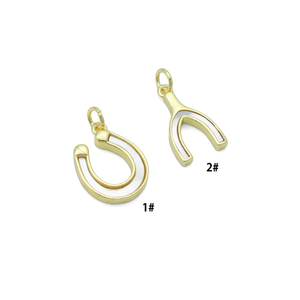 White Mother of Pearl Wishbone Horse shoe Shape charm, Sku#LK1263