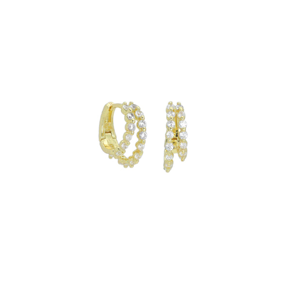 CZ Double Line Everyday Hoop Earrings, Sku#LK1265