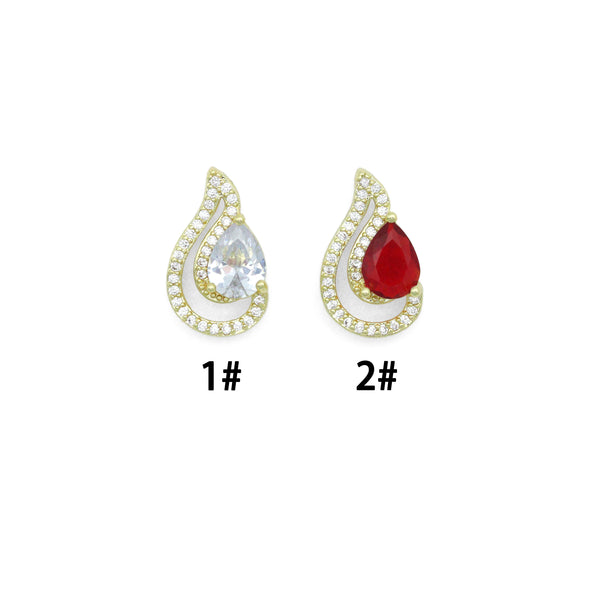 Clear Red CZ Gold Teardrop Shape charm Pendant, Sku#LK1271