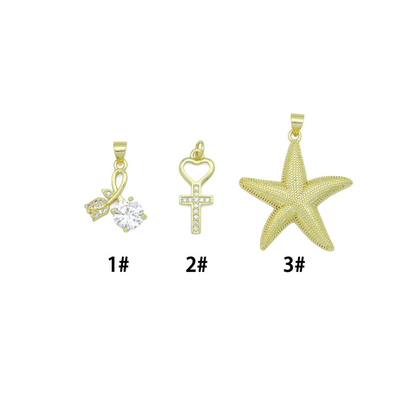 Gold Clear CZ Cross Heart Starfish Flower Big CZ Pendant charm, Sku#LK1273