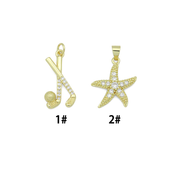CZ Pave Hockey Stick Ball, Starfish Pendant charm, Sku#LK1274
