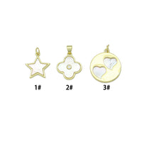 Mother of Pearl Star Clover flower Twin Heart Coin Pendant charm, Sku#LK1275