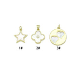 Mother of Pearl Star Clover flower Twin Heart Coin Pendant charm, Sku#LK1275