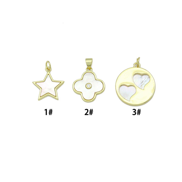 Mother of Pearl Star Clover flower Twin Heart Coin Pendant charm, Sku#LK1275