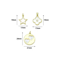 Mother of Pearl Star Clover flower Twin Heart Coin Pendant charm, Sku#LK1275
