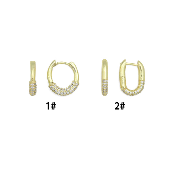 Gold Clear CZ Round Oval Ring Shape Hoop Earrings, Sku#LK1276