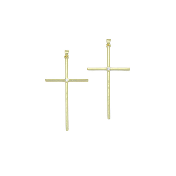 Large Gold Cross with CZ Center Pendant charm, Sku#LK1277