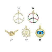 Colorful CZ Peace Sign Evil Eye Knot Connector Diamond Wheel Pendant charm, Sku#LK1280