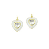 White Mother of Pearl with CZ Center Heart  Heart Pendant charm, Sku#LK1282
