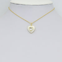 White Mother of Pearl with CZ Center Heart  Heart Pendant charm, Sku#LK1282
