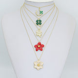 Lucky flower horseshoe, Clover Flower, large red white flower Charm Pendant, Sku#LK1285