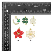 Lucky flower horseshoe, Clover Flower, large red white flower Charm Pendant, Sku#LK1285