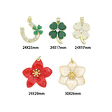 Lucky flower horseshoe, Clover Flower, large red white flower Charm Pendant, Sku#LK1285