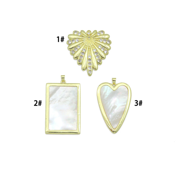 Large Mopther of Pearl Heart Rectangle Shape Charm Pendant, CZ Leaf pendant, Sku#LK1286