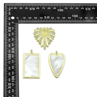 Large Mopther of Pearl Heart Rectangle Shape Charm Pendant, CZ Leaf pendant, Sku#LK1286