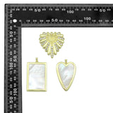 Large Mopther of Pearl Heart Rectangle Shape Charm Pendant, CZ Leaf pendant, Sku#LK1286
