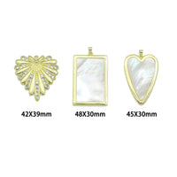 Large Mopther of Pearl Heart Rectangle Shape Charm Pendant, CZ Leaf pendant, Sku#LK1286