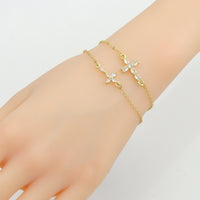 Clear CZ Gold Cross Connector Charm Pendant, Sku#LK1288