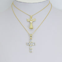Clear CZ Cross Angel With Swings Charm Pendant, Sku#LK1294