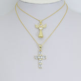 Clear CZ Cross Angel With Swings Charm Pendant, Sku#LK1294