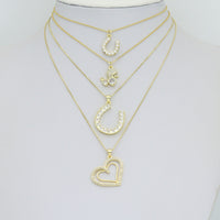Gold Baguette CZ Horseshoe, Pearl Horseshoe, Double Heart, Mouse Charm Pendant, Sku#LK1295