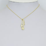Clear CZ Safety Pin Shape Charm Pendant, Sku#LK1296