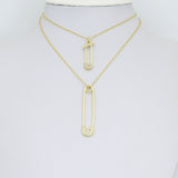 Clear CZ Safety Pin Shape Charm Pendant, Sku#LK1296