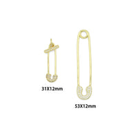 Clear CZ Safety Pin Shape Charm Pendant, Sku#LK1296