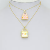 Gold Clear CZ flower Bag Purse Charm Pendant, Sku#LK1299