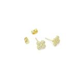 Clear CZ Gold Clover flower Stud Earrings, Sku#LK1302