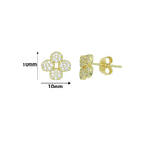 Clear CZ Gold Clover flower Stud Earrings, Sku#LK1302