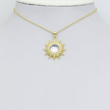 Clear CZ Gold Sunflower Moonstone Stud Earrings Pendant Charm, Sku#LK1303