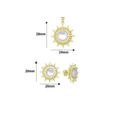 Clear CZ Gold Sunflower Moonstone Stud Earrings Pendant Charm, Sku#LK1303