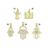 Bible Angel Gold Evil Eye On Hamsa Hand Charm Pendant, Sku#LK1305
