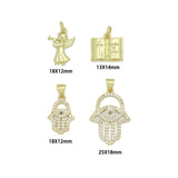 Bible Angel Gold Evil Eye On Hamsa Hand Charm Pendant, Sku#LK1305