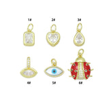 Clear CZ Gold Heart Teardrop Evil Eye charm, Sku#LK1309