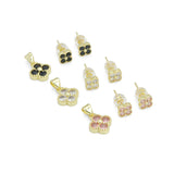 Multi-Color CZ Clover Charm Pendant, Clover Stud Earrring , quatrefoil Charm Earrings, Sku#LK1313