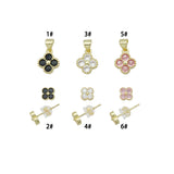 Multi-Color CZ Clover Charm Pendant, Clover Stud Earrring , quatrefoil Charm Earrings, Sku#LK1313