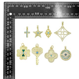 GGold Turquoise Cross, Star, Clover, Key, and Evil Eye Charm Pendant,Sku#LK1316