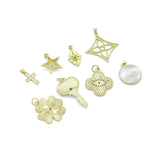 GGold Turquoise Cross, Star, Clover, Key, and Evil Eye Charm Pendant,Sku#LK1316