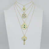 GGold Turquoise Cross, Star, Clover, Key, and Evil Eye Charm Pendant,Sku#LK1316