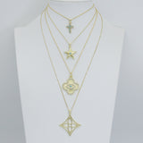 GGold Turquoise Cross, Star, Clover, Key, and Evil Eye Charm Pendant,Sku#LK1316