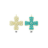 Gold Pearl Turquoise Beads Cross Pendant, Sku#LK1317